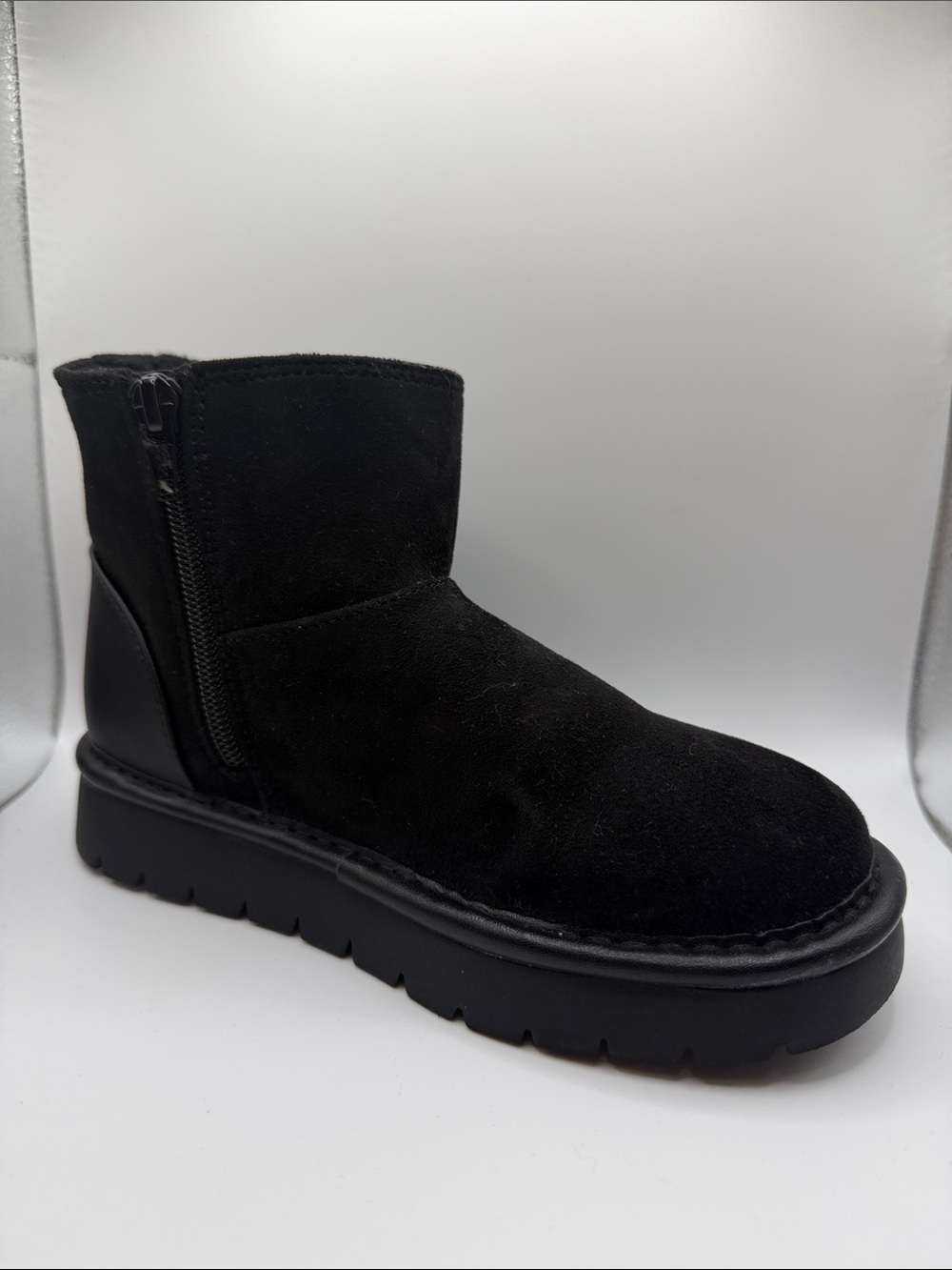 Girls Honor Black Faux Suede Side-Zip Platform Ankle Boot